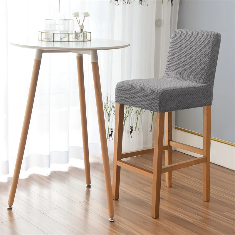 Solid Color Bar Chair Covers Jacquard Short Back Bar Stool Seat