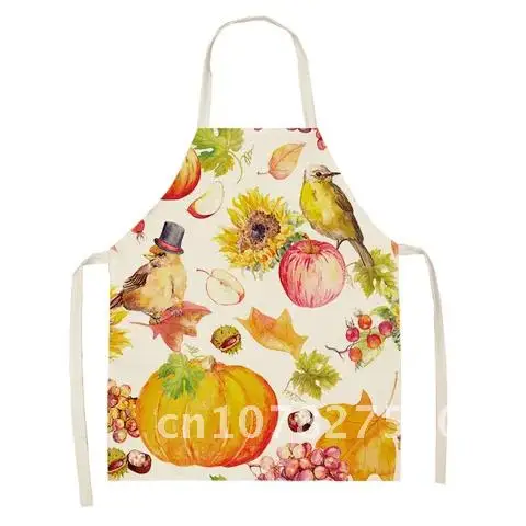 

Apron Kitchen Cafe Men's Female Antifouling Accessories Cooking Household Clean Art Pattern Pumpkin Orange
