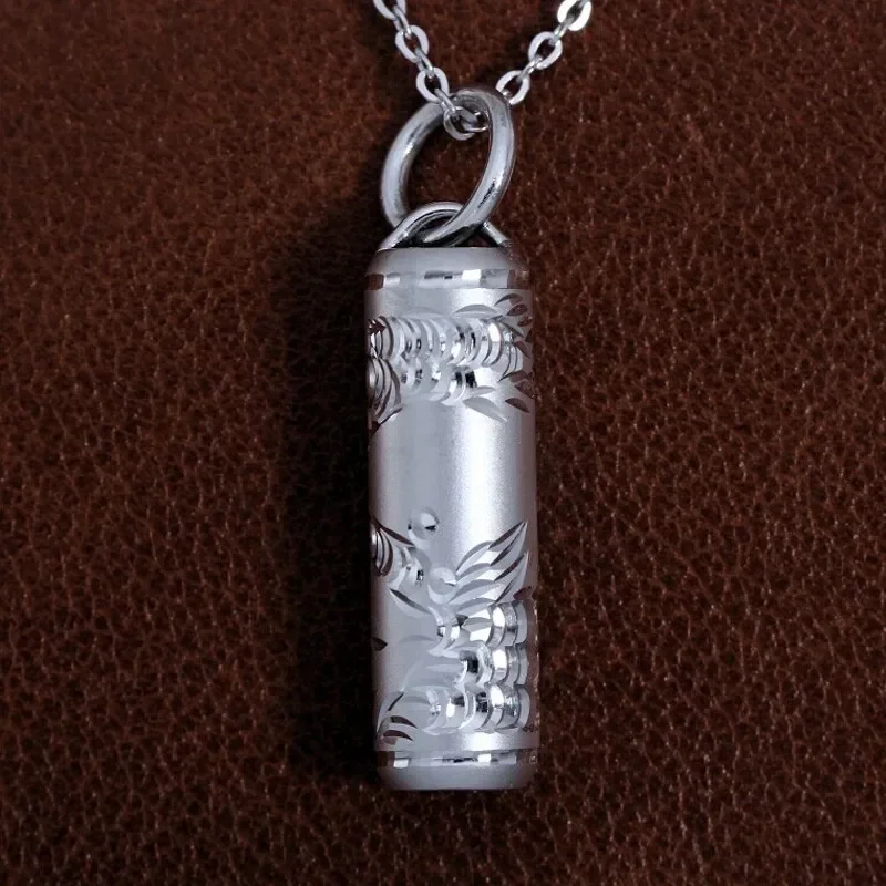 

PT950 Real Pure Platinum 950 Pendant Men Women Gift Carved Pattern Pillar Column Cylinder Pendant /2.2-2.5g