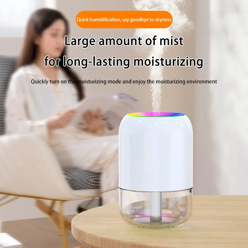 Compact USB Mini Air Humidifier with Colorful Atmosphere Light - Quiet Moisturizing for Home, Office, or Bedroom