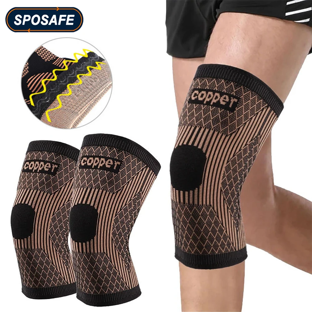 

1Pair Copper Ions Fiber Knee Brace Knee Sleeve Compression Support -Men Women Sports Workout Meniscus Tear ACL Joint Pain Relief