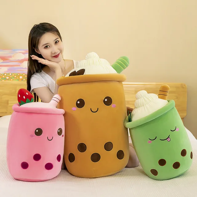 24cm Adorable Bubble Tea Plushies Peluche Squishy Happy Ice Cream Fruits  Juice Drink Food Plush Pillow Big Eyes Summer Gift - AliExpress