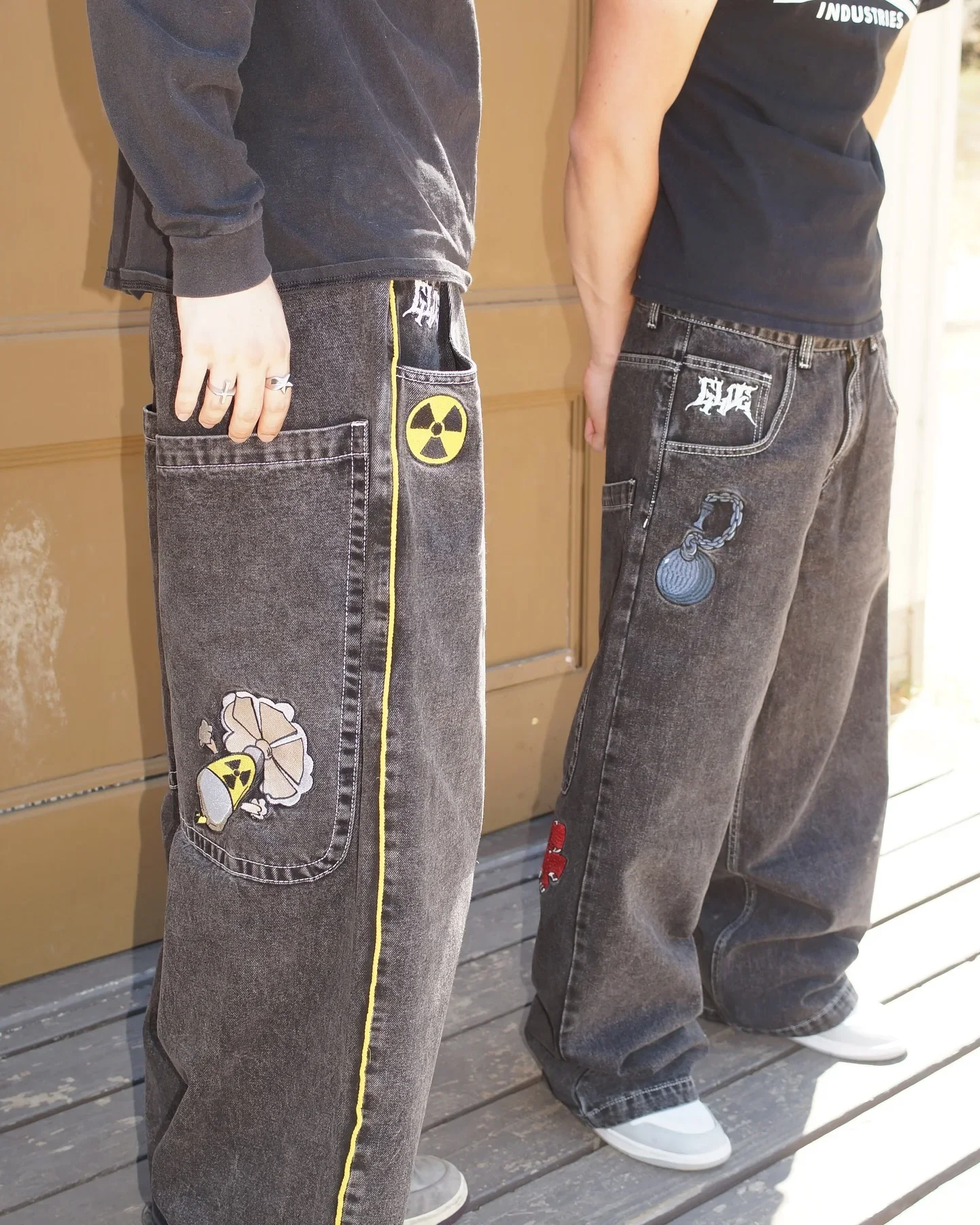 Y2K Goth Men Women Fashion Hip Hop Wide-leg Jeans Retro American High Street Embroidered Jeans Black Baggy Patchwork Denim Pants 4