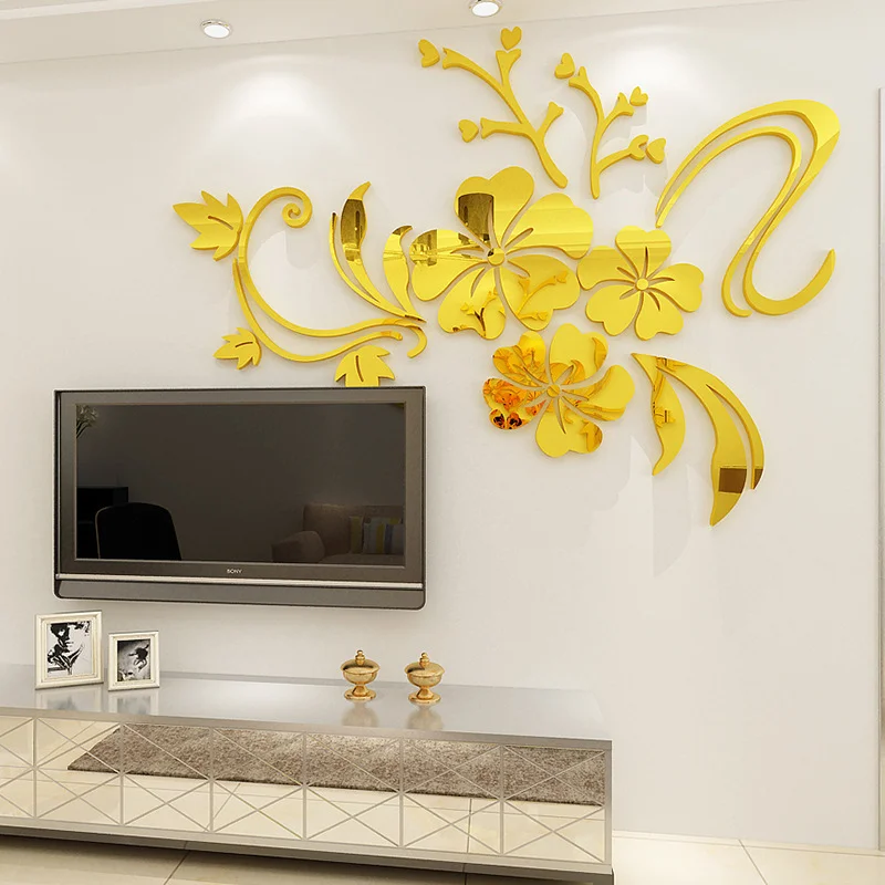 Hibiscus flower mirror wall sticker 3D acrylic self-adhesive Living room dining room bedroom TV wall decoration wall sticker mirror wall sticker acrylic wall sticker