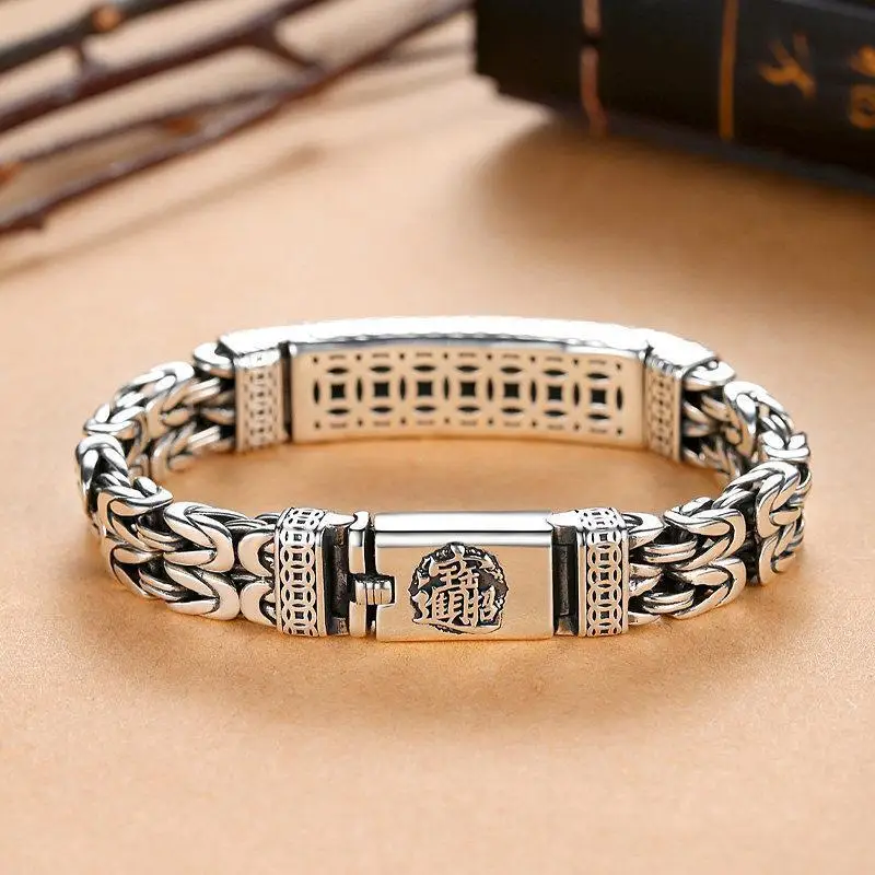 Retro Men's Peace Tattoo Money Brave Embroidery Bracelet Hip Hop Personality Punk Style Opening Bracelet Party Jewelry