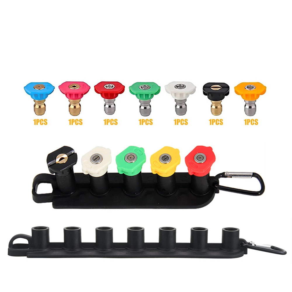High Pressure Washer Tips Set Nozzle Holder 7 Nozzle Tips 1/4 Inch Quick Connect 4000 PSI 5 Holes Holder for Pressure Gun high pressure washer nozzle