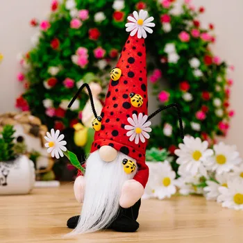 Ladybug Gnomes Kitchen Tiered Tray Decor Plush Swedish Tomte Scandinavian Figurine Spring Summer Farmhouse Household Ornament 2