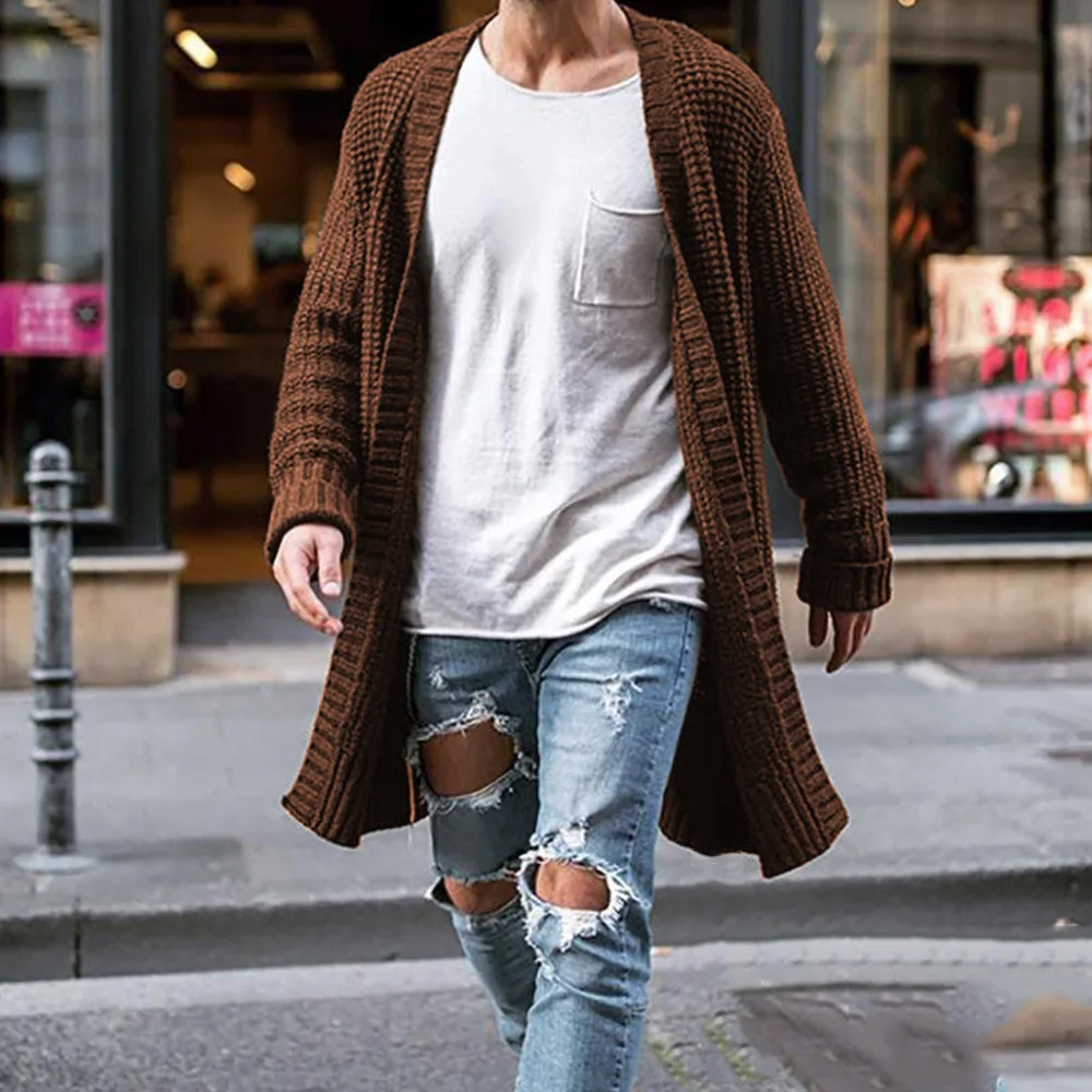2022 Men Cardigan Long Sweater Male Knitted Solid Sweaters Casual Autumn Winter Coats 5 Colors Loose Men\'s Clothes Size S-2XL