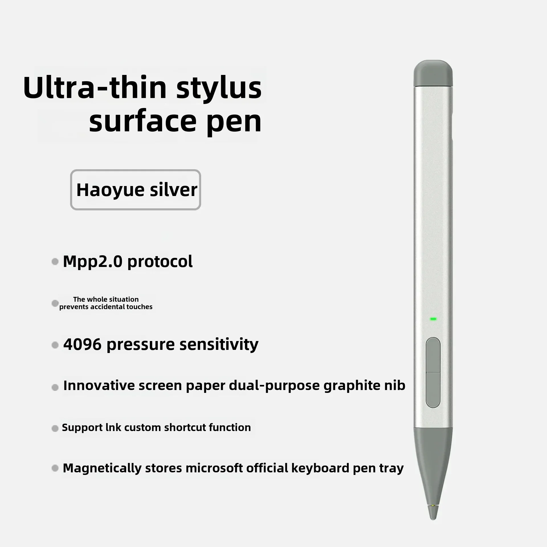 Stylet Surface Compatible Pro/Go/Book - 4096 Niveaux Pression, Charge USB-C Rapide, Magnétique