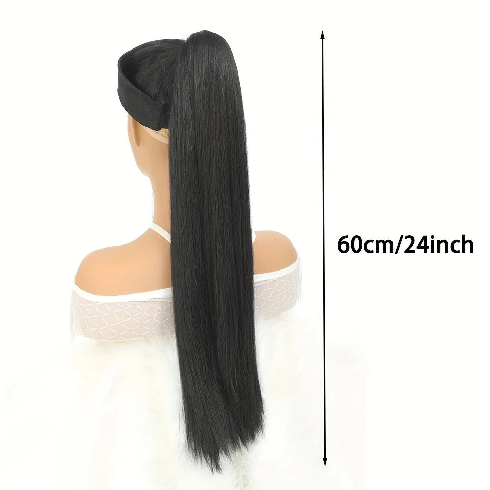 Synthetic Straight Ponytail Extensions Black Hairpiece Long Pony Tail With Hair Tie Rubber Band Can be DIY Braided Bubble Ponyta