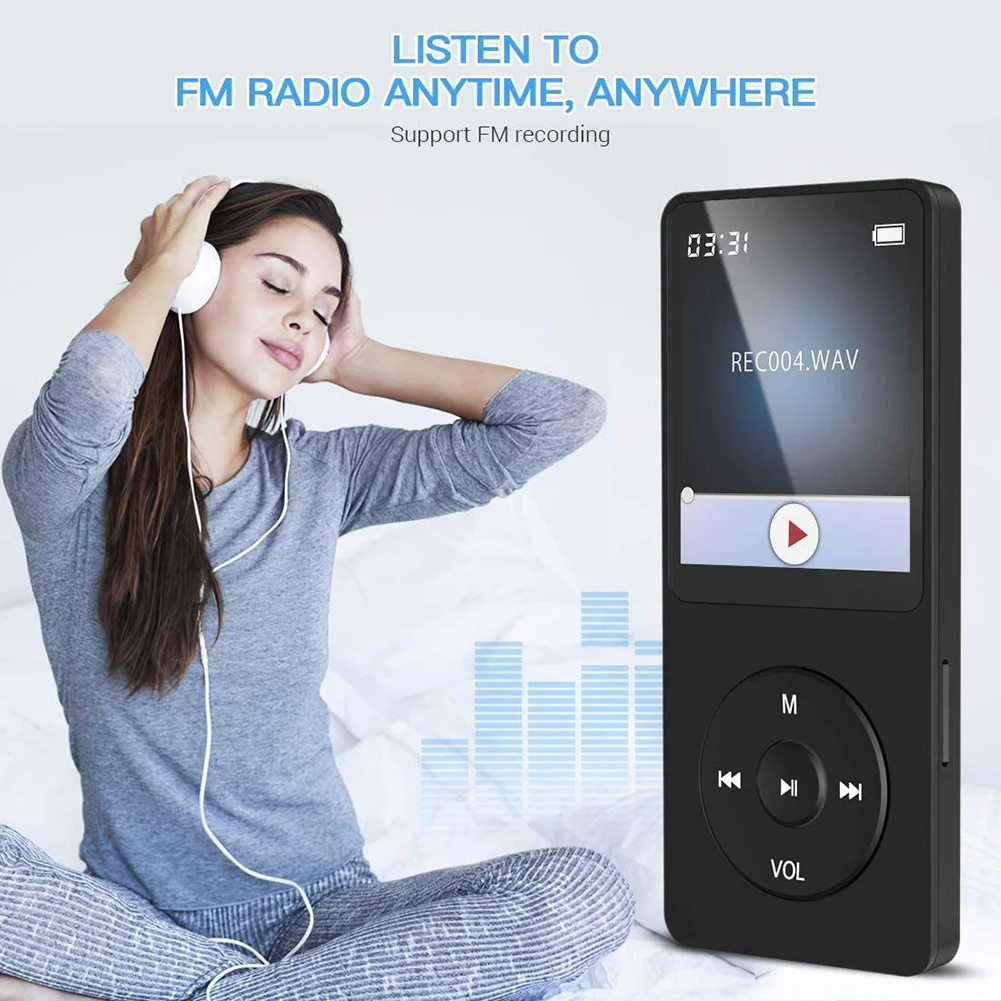 MP3 플레이어 Type-C HiFi 무손실 음악 플레이어 블루투스 호환5.0 내장 스피커 지원 FM 라디오 어린이용 전자책 녹음 기능