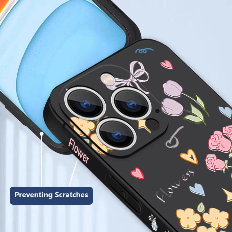 Charming Cartoon Rose Flower Lanyard Shockproof Phone Case Cover