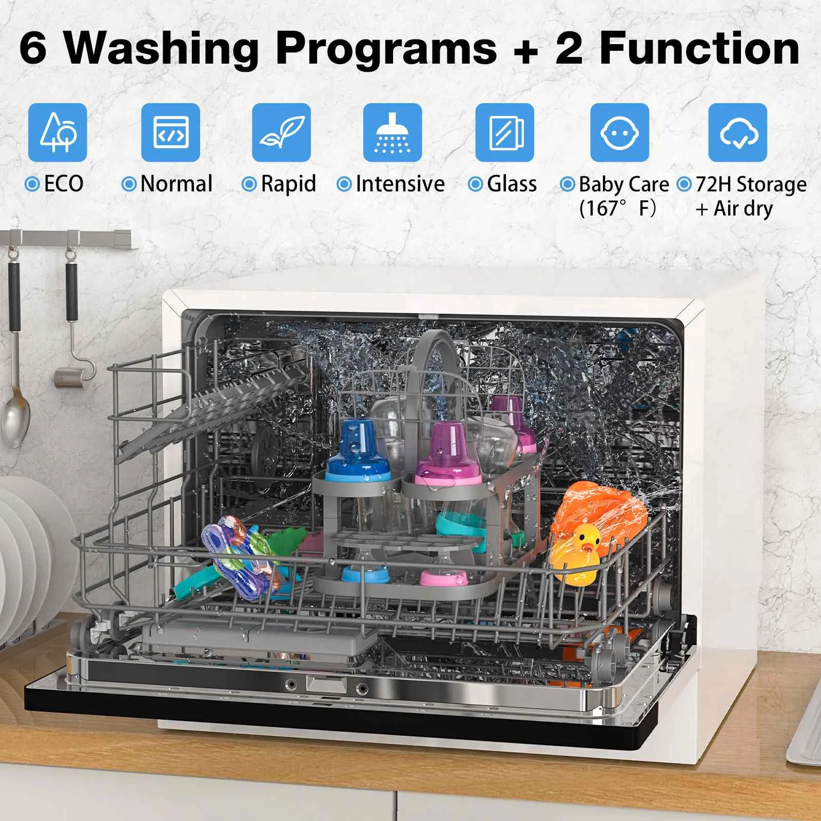  Farberware Portable Countertop Dishwasher - 7-Program System  for Home, RV, and Apartment - Wash Dishes, Glass, and Baby Products -  Hookup Required : Appliances