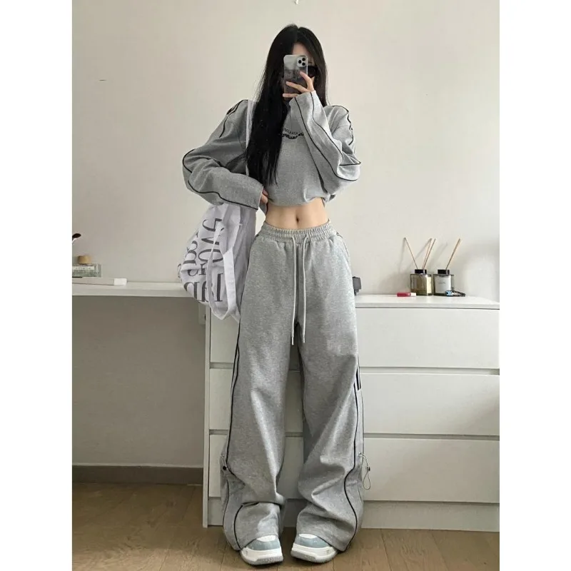 Deeptown Harajuku Sweatpants Women Black Striped Korean Fashion Oversized Jogger Pants Gyaru Grunge Streetwear Hippie Sport Kpop