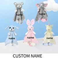 Personalized Comforter Baby Security Blanket Teether Plush Stuffed Toy Custom Animal Blanket Bunny Elephant Soothe Appease Baby 1