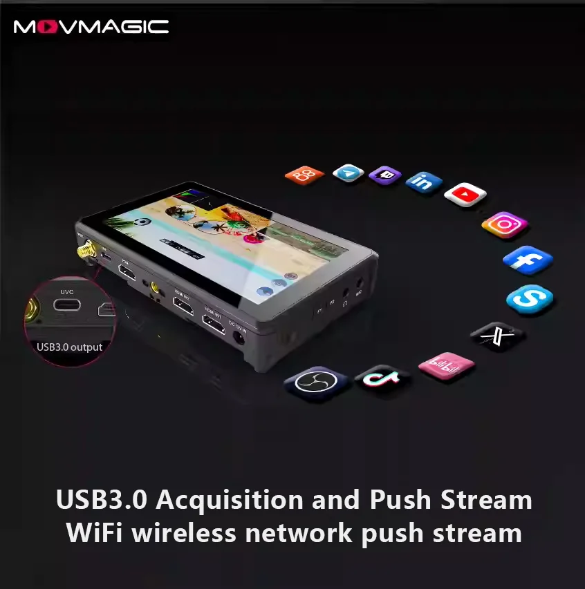Movmagic X5 5.5ich Dual Channel 4K Input USB3.0 Wifi Network Double Push Stream Touch Screen Video Recording Switchboard
