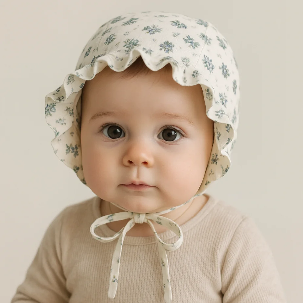 Cartoon Korean Baby Fetal Cap Soft Cotton Flower Cherry Print Newborn Sun Hat Princess New Infant Beanie Cap Daily