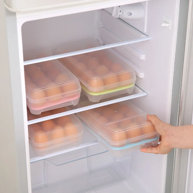 Kitchen 15compartment Egg Box Refrigerator Egg Preservation Storage Box Portable Anti-collision Plastic Compartment Tray
