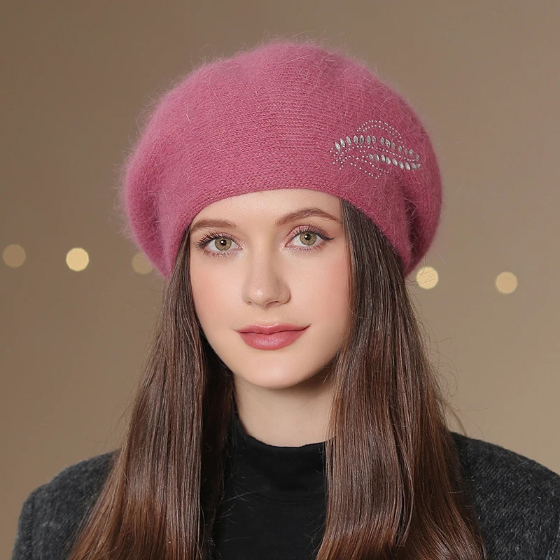 Women’s Warm Wool Knitted Beret Hat Solid Colour Winter Beanie_voghion.com