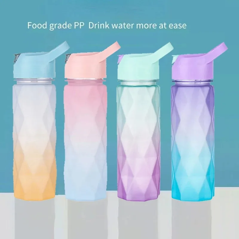 Description Picture 2 of item600ML Gradient Sports Water Bottle For Girls Plastic Water Bottles With Straw Portable Drinking Bottle For Outdoor Travel Gym
