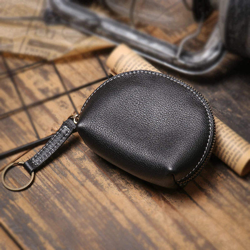 LUOKIR High Grade Real Leather Coin Purse Men's Fashion Key Bag Women Luxury Small Wallet Bank Card Bluetooth Headset Organizer 4