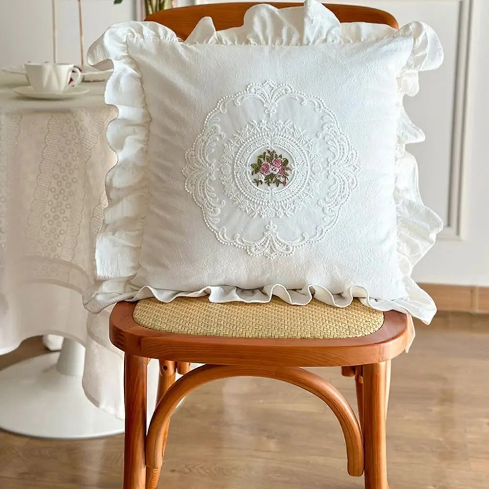 with Lotus Frill French Lace Pillow Cover Soft Washed Material White Cotton Pillow Case Comfortable Pillow Shell Pillow