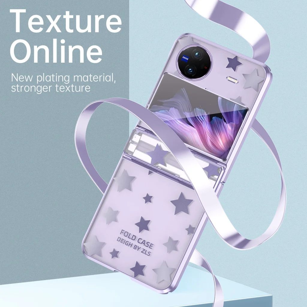 For Vivo X Flip Case Star Transparent Electroplating Folding Hinge Shockproof Protection Hard Cover Accessories