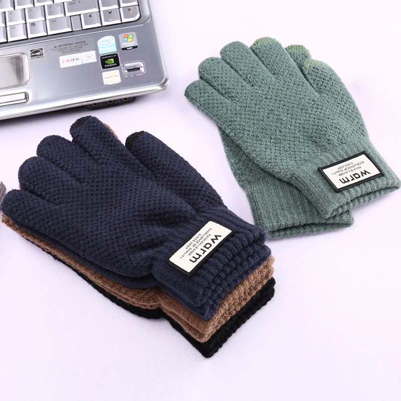 Winter Men Knitted Gloves Touch Screen Thicken Wool Cashmere Solid Business Gloves Autumn Warm Gloves Male Gloves