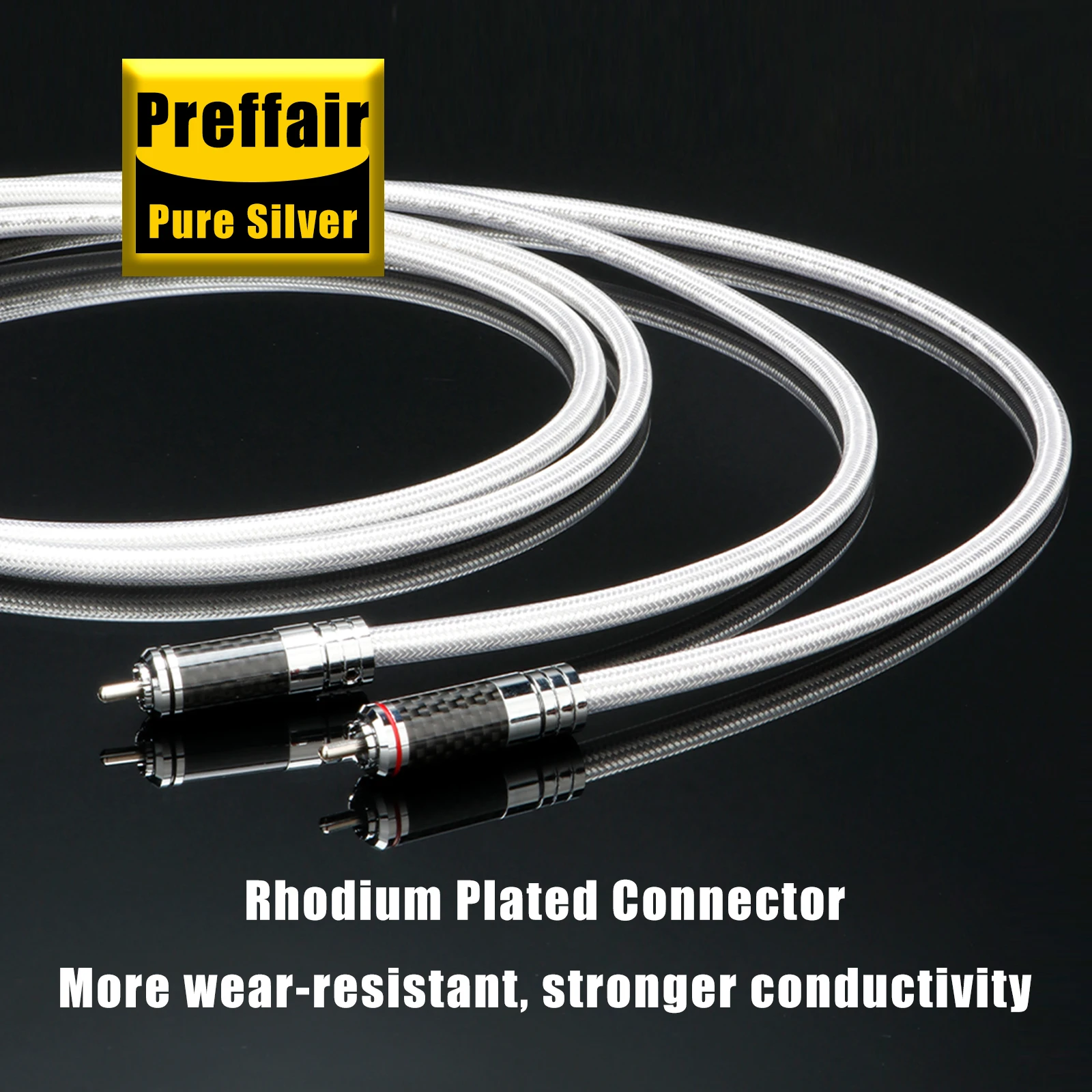 RCA-Kabel HiFi 5N Reines Silber RCA-Stecker-zu-Stecker-Kabel 18AWG Massiver PSS Reiner Silberkern RCA-Audiokabel Kohlefaser-Stecker preffair – Detail 3
