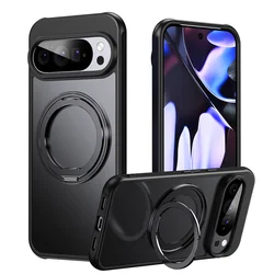 Transparent Shockproof Phone Case with Magnetic Rotate Bracket and MagSafe Compatibility for Google Pixel 8 Pro (Black)