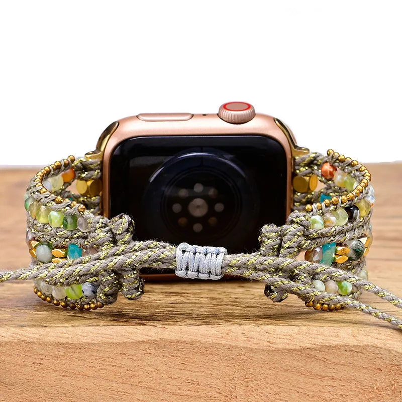 Boho Strap for Apple Watch 8 Band Bracelet Natural Stone Woven Watchband Ƽ  ü   ѱ , Apple Watch ð ð