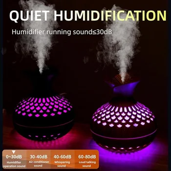 Portable Wood Grain Humidifier 300ml Small Humidifiers Wooden Vase Flower Aroma Diffuser, Quiet Cool Mist Humidification for Car 1