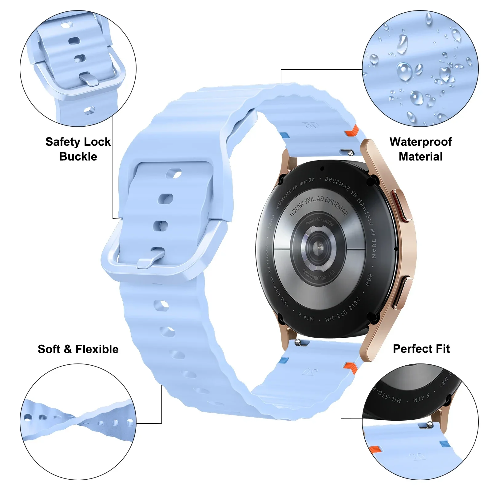 Versatile Silicone Smartwatch Band – 20/22mm Adjustable Strap