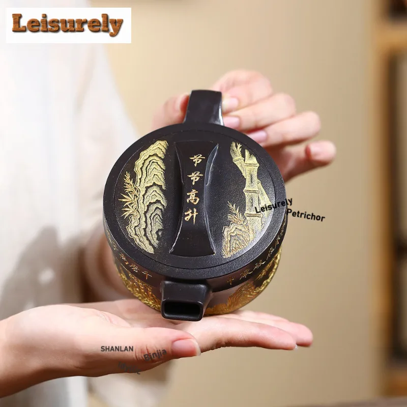 300ml Yixing Purple Clay Teapot Handmade Large Caliber Pot Raw Ore Stone Yellow Mud Tea Infuser Kettle With Infuser Zisha Teaset