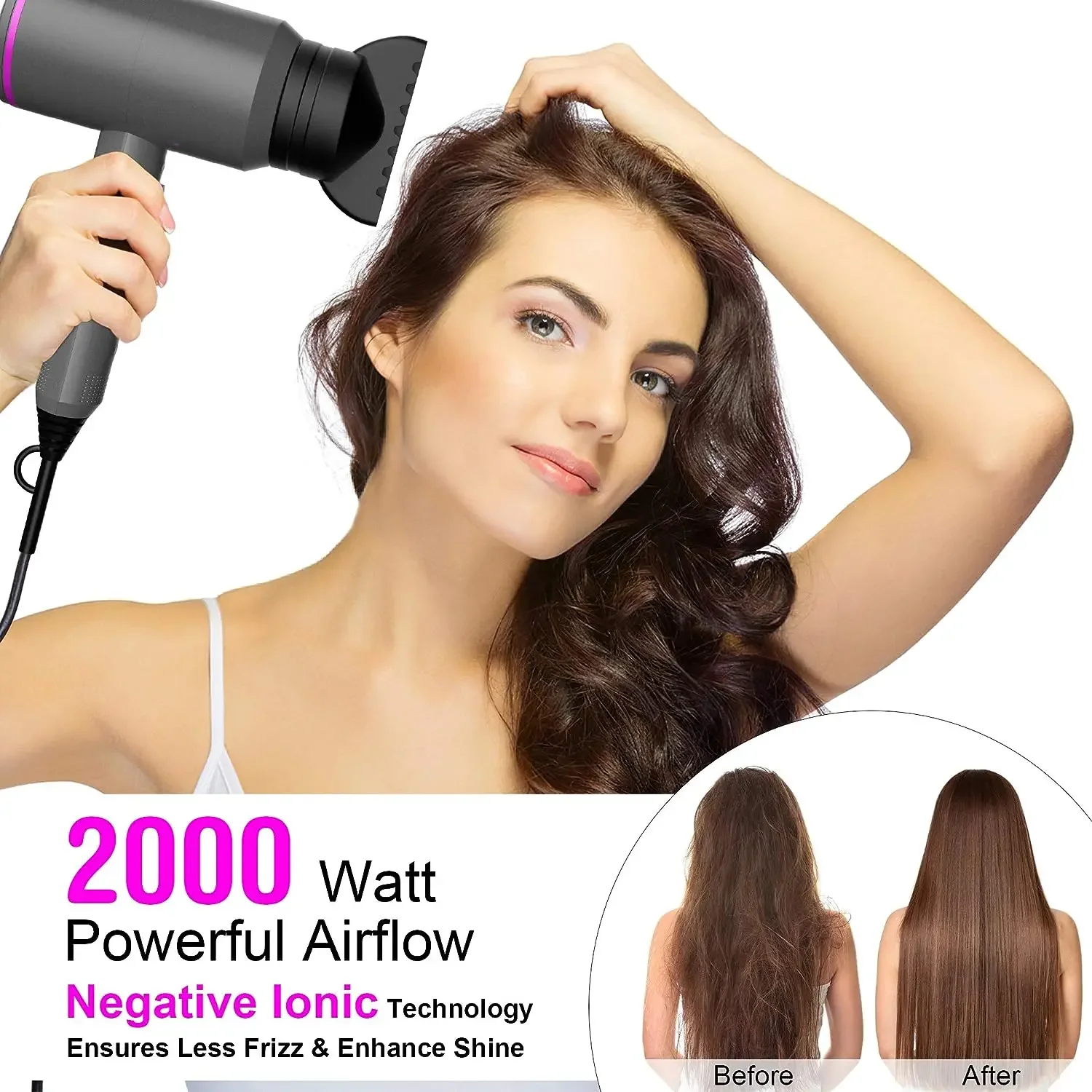 2000W Anion High-Speed Hair Dryers Styling Electric Turbine Safety Low Noise Quick Drying Cold Hot Wind Suitable For Home Salons 5