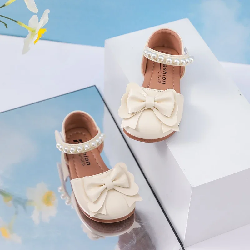 Girls Pearl Flat Sandals Summer Wedding Party Shoes