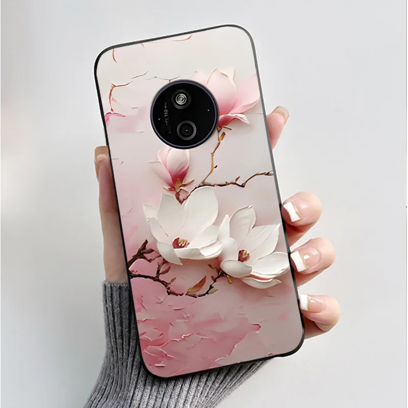 Floral Cartoon Design Soft Silicone Black Phone Case