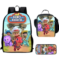 D-Dino Ranch Cartoon 3 pcs set Child School Backpack with Lunch Bags ,Pencil Bags  School Bags for Boys Girls Best Gift