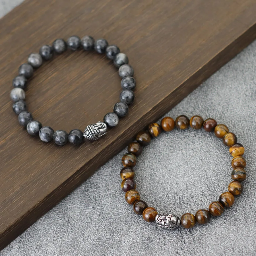 Stainless Steel Natural Stone Men Meditation Bracelet