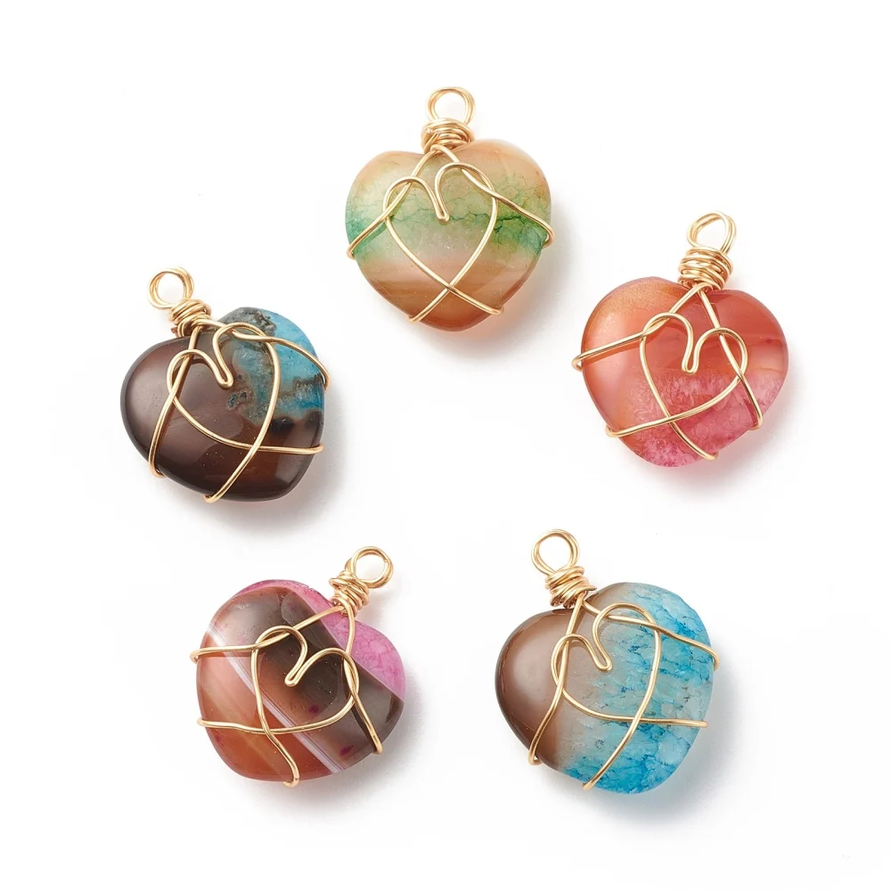 

15pcs Heart Dyed Natural Agate Pendants for Bracelet Necklace DIY Jewelry Making Crafts Decor Accessories 26~27.5x20~21x7~8mm