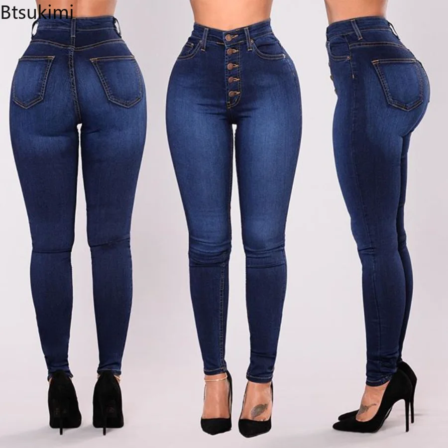 New 2023 Jeans For Women High Waist Push Up Jeans High Elastic Stretch Ladies Mom Jeans Female Washed Denim Skinny Pencil Pants