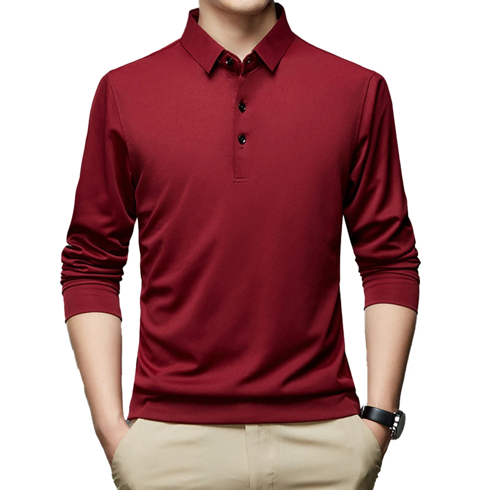 

Tops Mens T-Shirt Regular Skin-friendly Slim Solid Formal Long Sleeve Blouse Breathable Business Button Collar