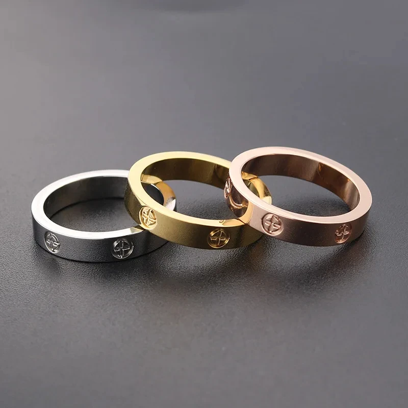 Stainless Steel Rose Gold Color Love Ring for Women Men Couple CZ Crystal Luxury Brand Jewelry Wedding Gift