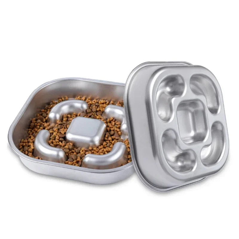 Stainless Steel Pet Dog Slow Feeder Bowls Anti-Slip Puzzle Interactive Bloat Stop Bowl Anti-Chok Dog Bowl for Small Medium Dogs
