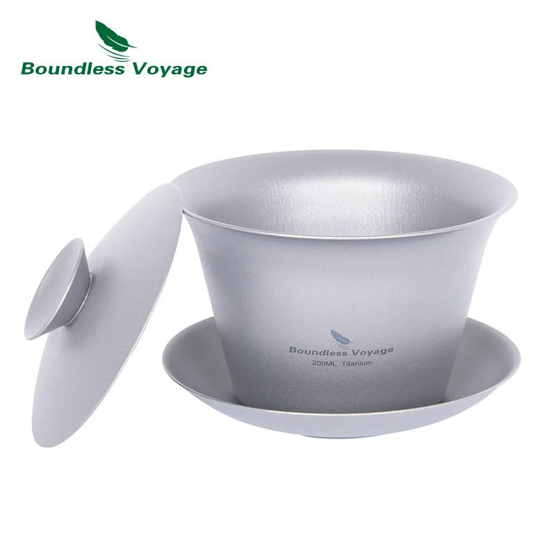 Boundless Voyage Titanium Gaiwan Kung Fu Tea Cup and Saucer with Lid Chinese Traditional Double Walled Teacup Tea Tureen