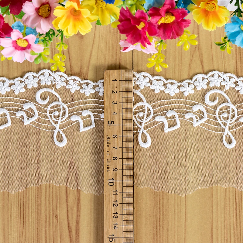 1 Yard Musiknote Mesh bestickter Spitzenbesatz Elfenbein Weiß Schwarz für DIY Handwerk/Hochzeitskleid Nähzubehör Dekoration – Detail 10