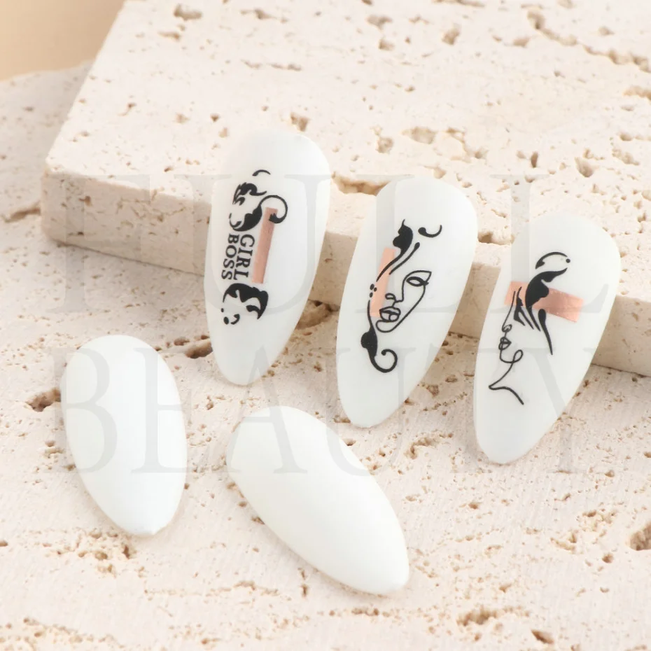 Fashion Nail Sticker Geometric Abstract Line Nails Inspired Decals Art 3D Adhesive Sliders Manicure Accessory LASTZCS12-31