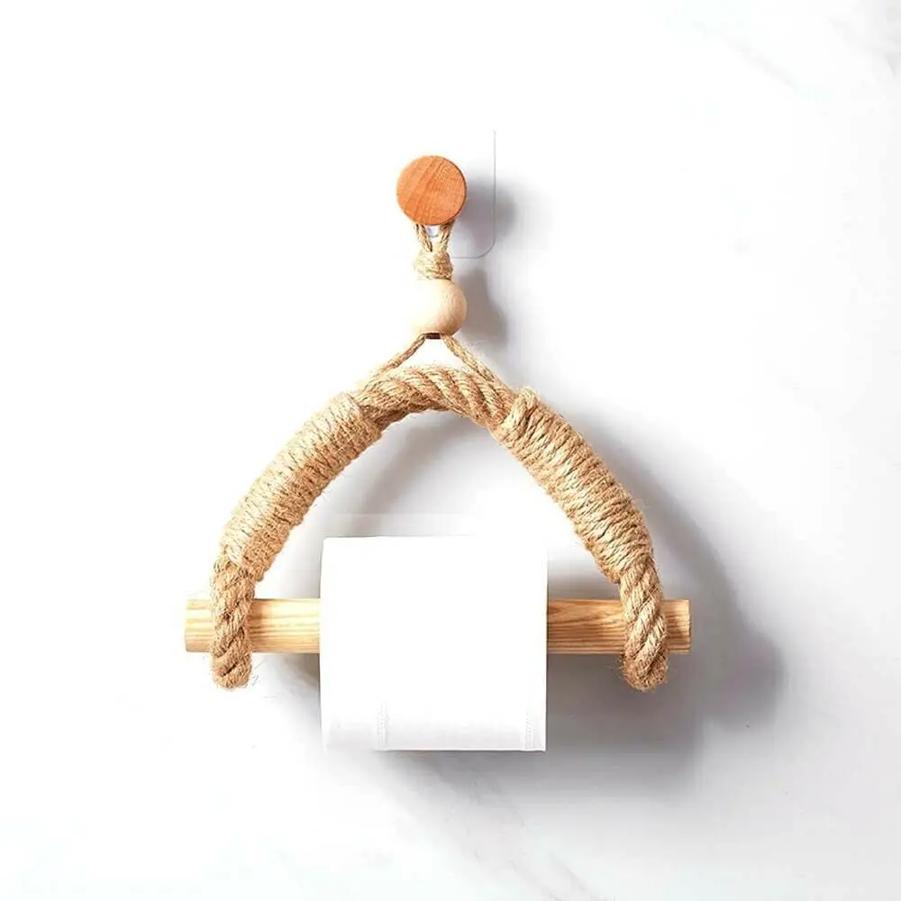 1Pcs with Movable Suction Cup Toilet Paper Holder Toilet Accessories Wall Mounted Towel Hanging Rope Wooden paper towel holder toilet paper holder toilet roll holder