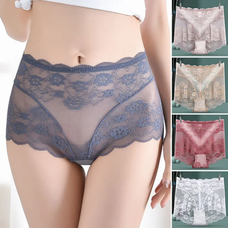 

French Lace Underwear Women's High Waist Tight Hip Lifting Underpants Thin Breathable Traceless Transparent Mesh Seductive Brief