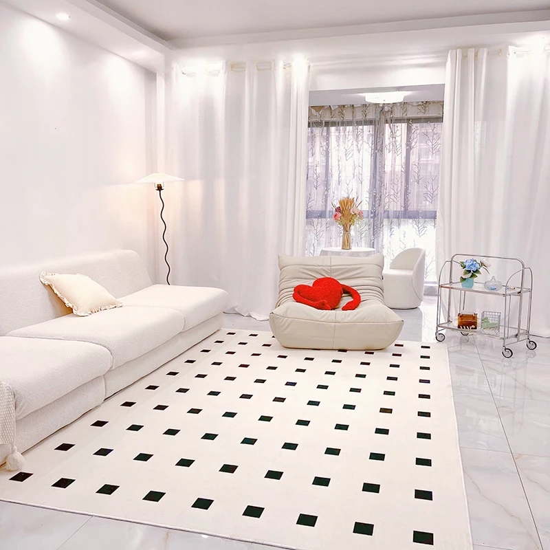 

Plaid Abstract Lines Large Area Living Room Carpets Minimalist Soft Bedroom Bedside Carpet White Plush Rug Coffee Table Rugs 양탄자